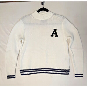 Abercrombie & Fitch White Knit Sweater Men’s Mock Neck Logo Pullover 90's